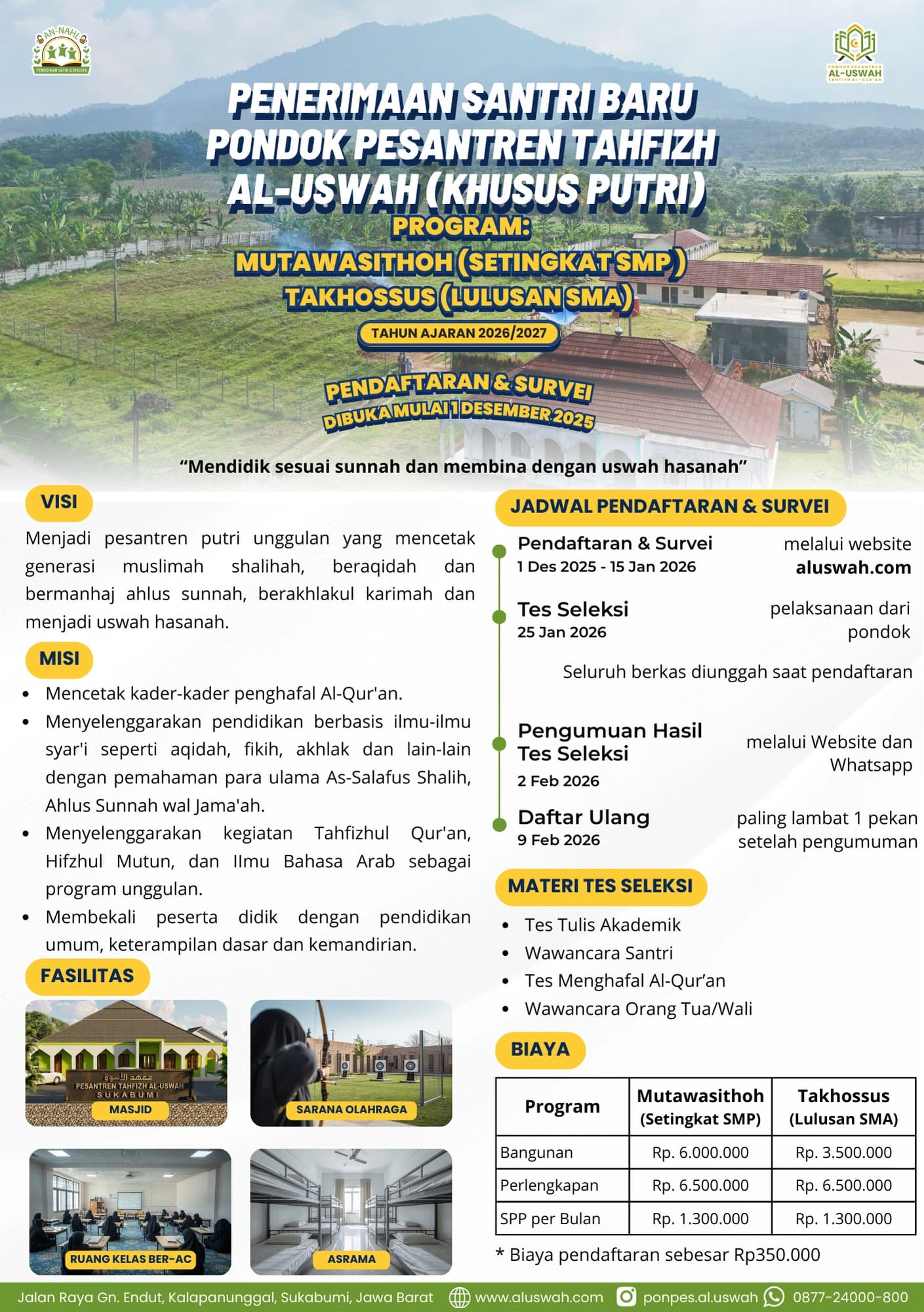 Flyer Pendaftaran Santri Baru Pesantren Al-Uswah